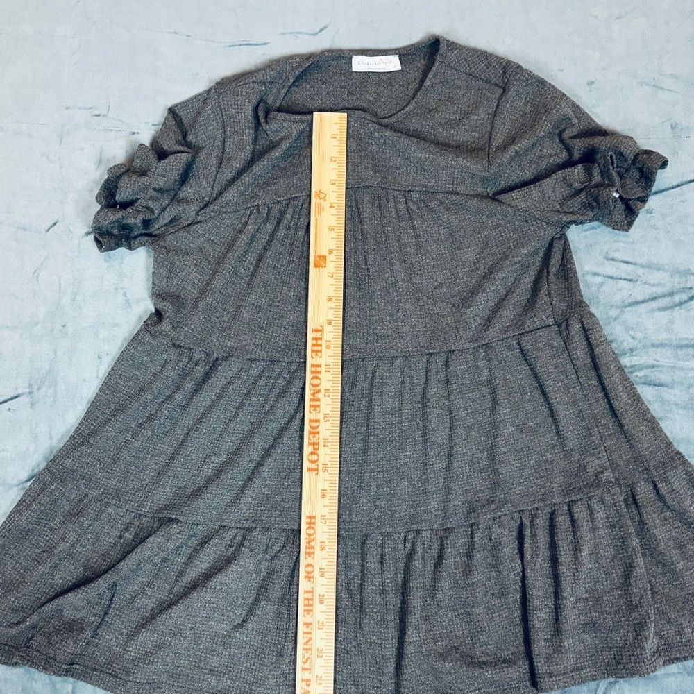 Perfect Peach Oversized Casual Gray Ruffled Sleeve Tiered Mini Dress/Top Sz Sm - Picture 6 of 7